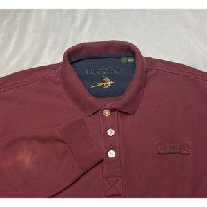 Orvis Mens Long Sleeve Pullover 1/4 Button Up Polo Shirt Large Red Maroon